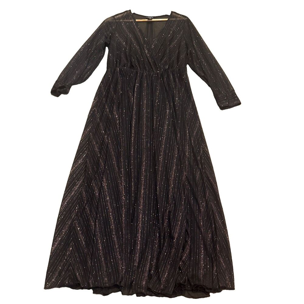 Alexa B Nites 14 Dress Sheer Metallic Gold Tread Maxi